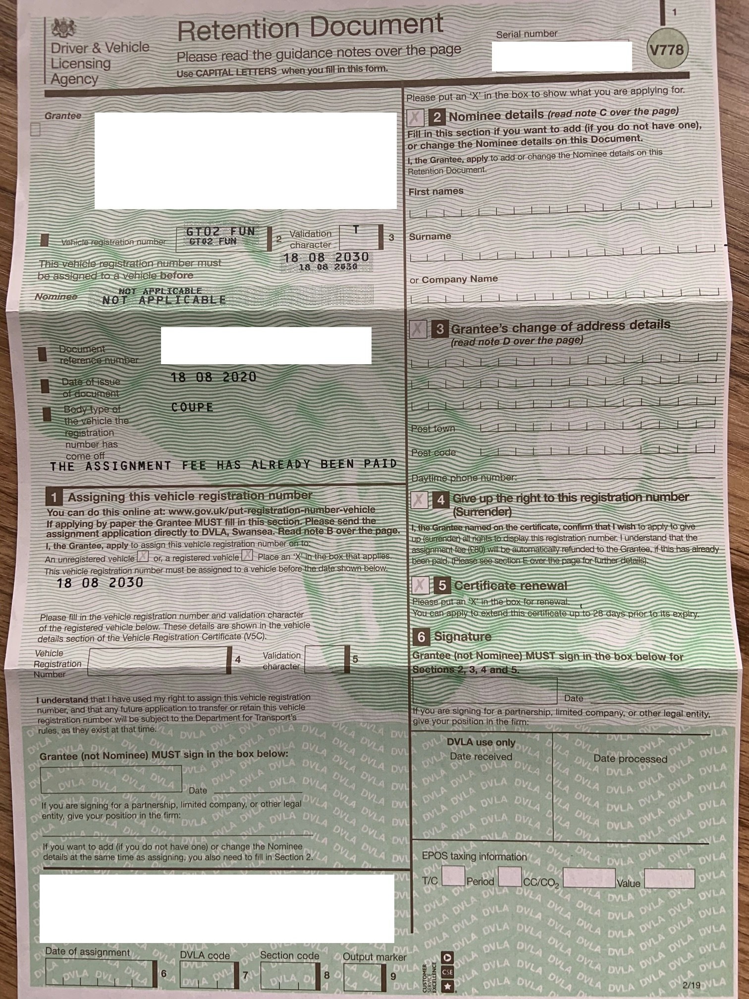 'GT02 FUN' NUMBER PLATE for sale by auction in , United Kingdom