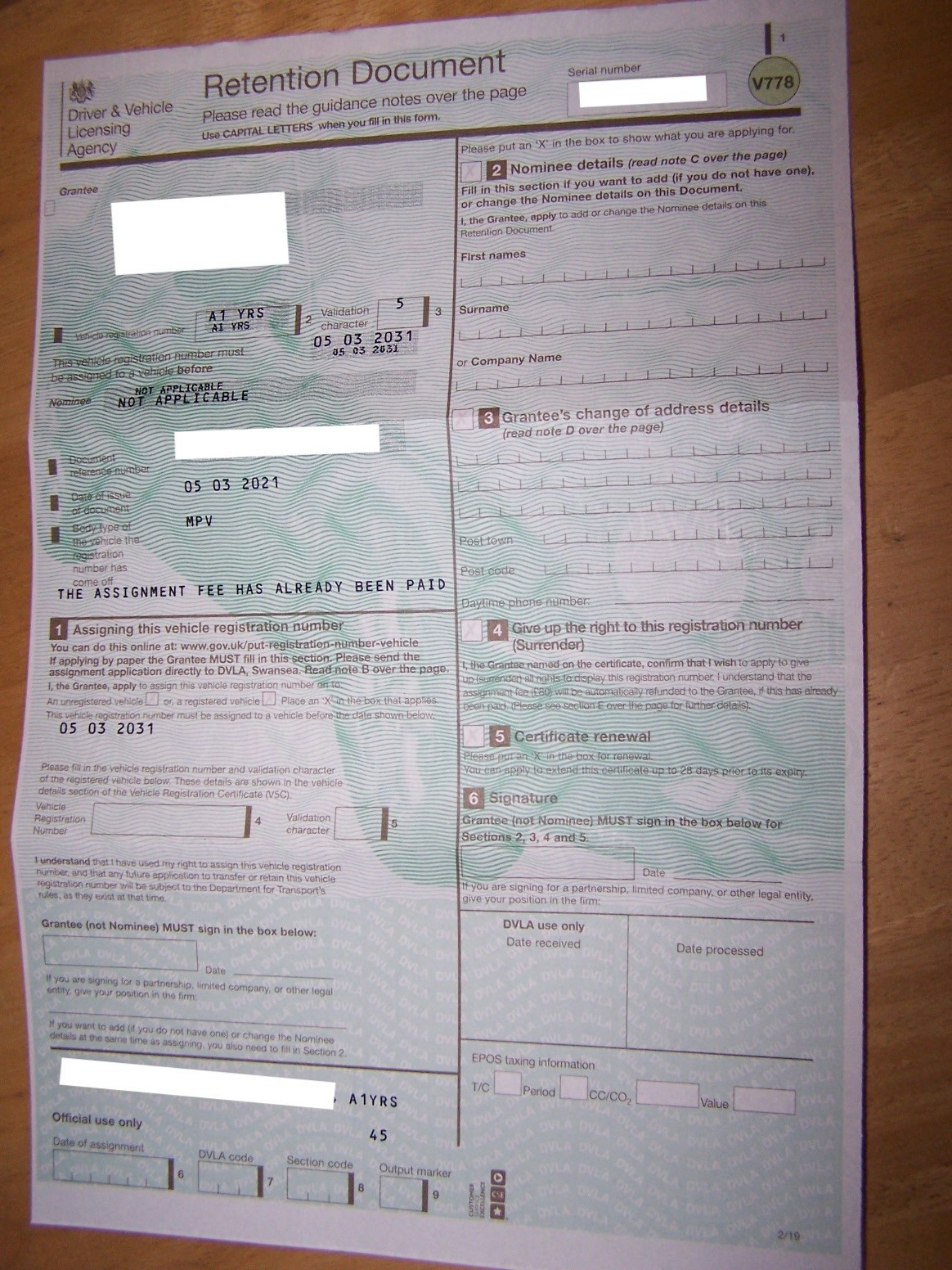 'A1 YRS' NUMBER PLATE for sale by auction in , United Kingdom