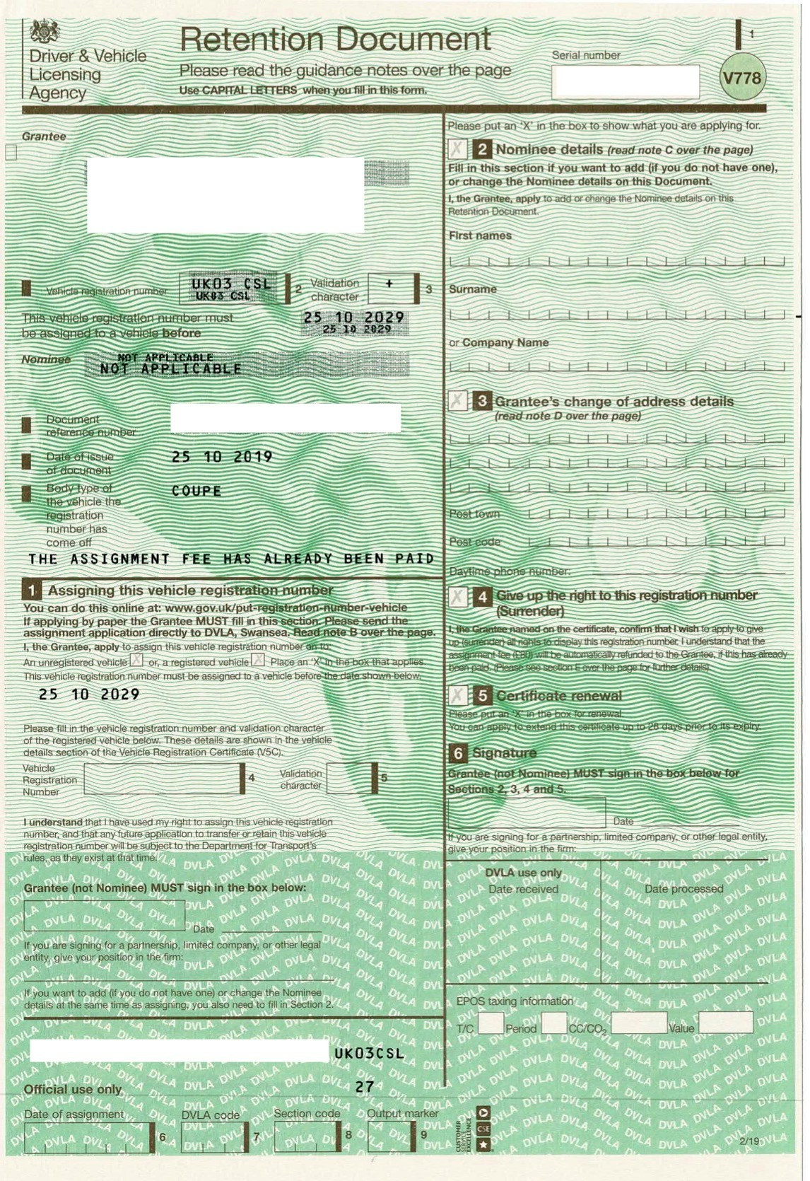 'UK03 CSL' NUMBER PLATE for sale by auction in , United Kingdom