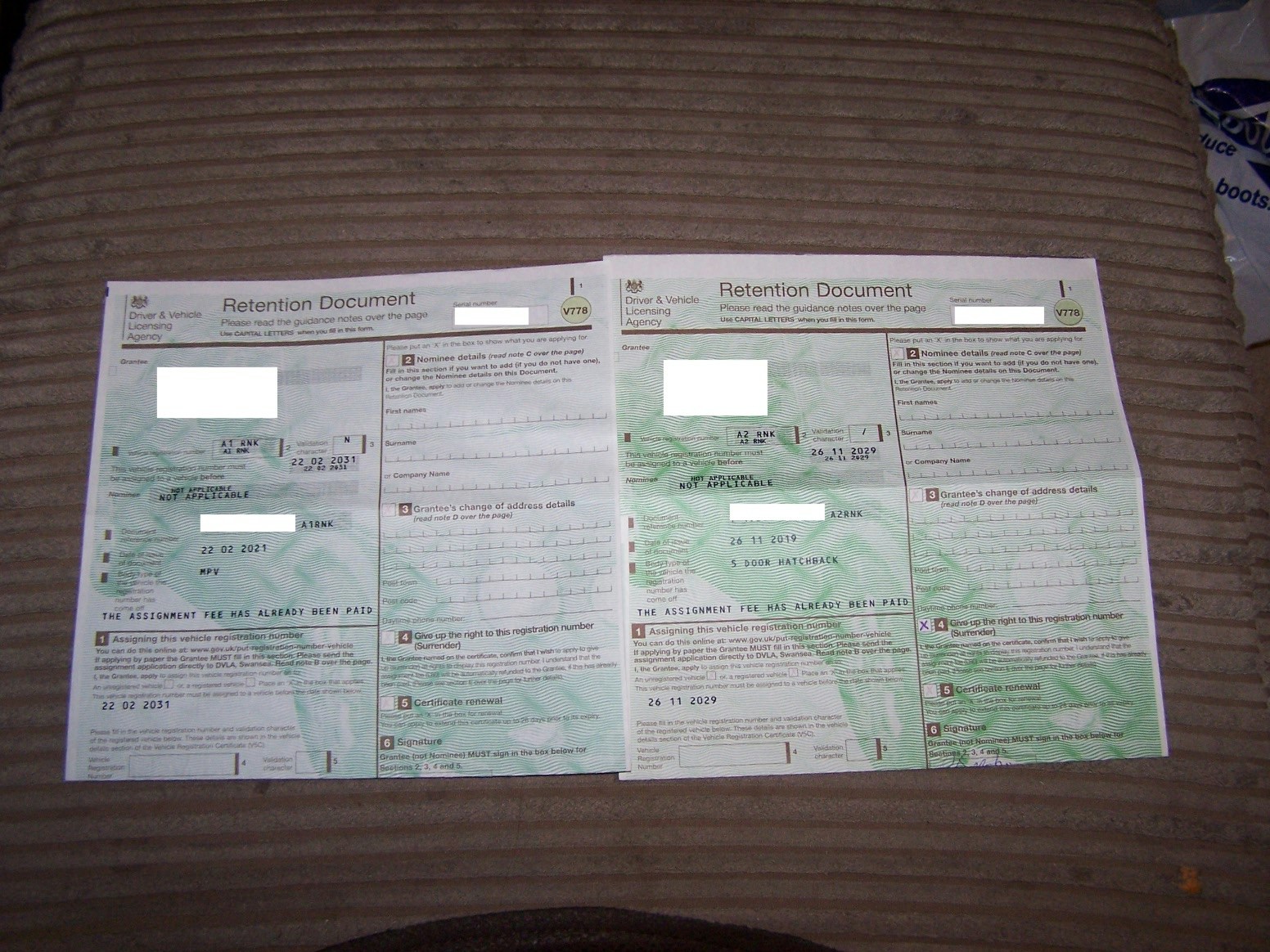 'A1 RNK' / 'A2 RNK' SET OF NUMBER PLATES for sale by auction in