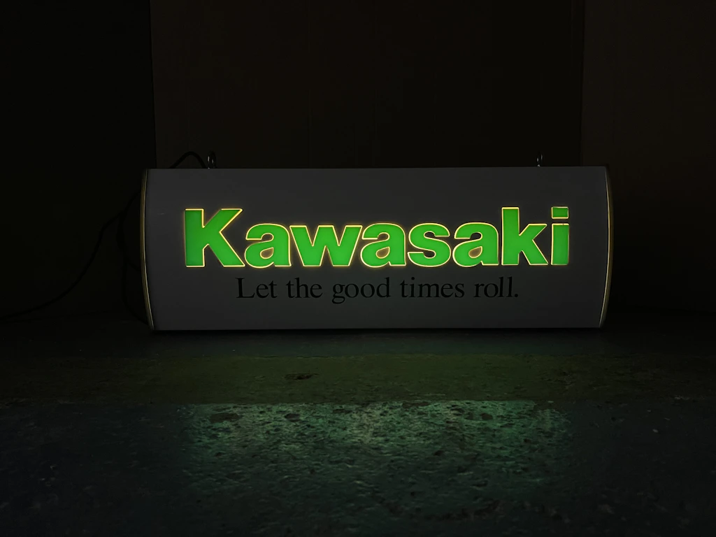 KAWASAKI ILLUMINATED 'LET THE GOOD TIMES ROLL' SIGN For Sale by