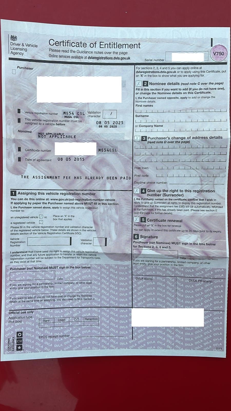 'MS54 CSL' NUMBER PLATE for sale by auction in , United Kingdom