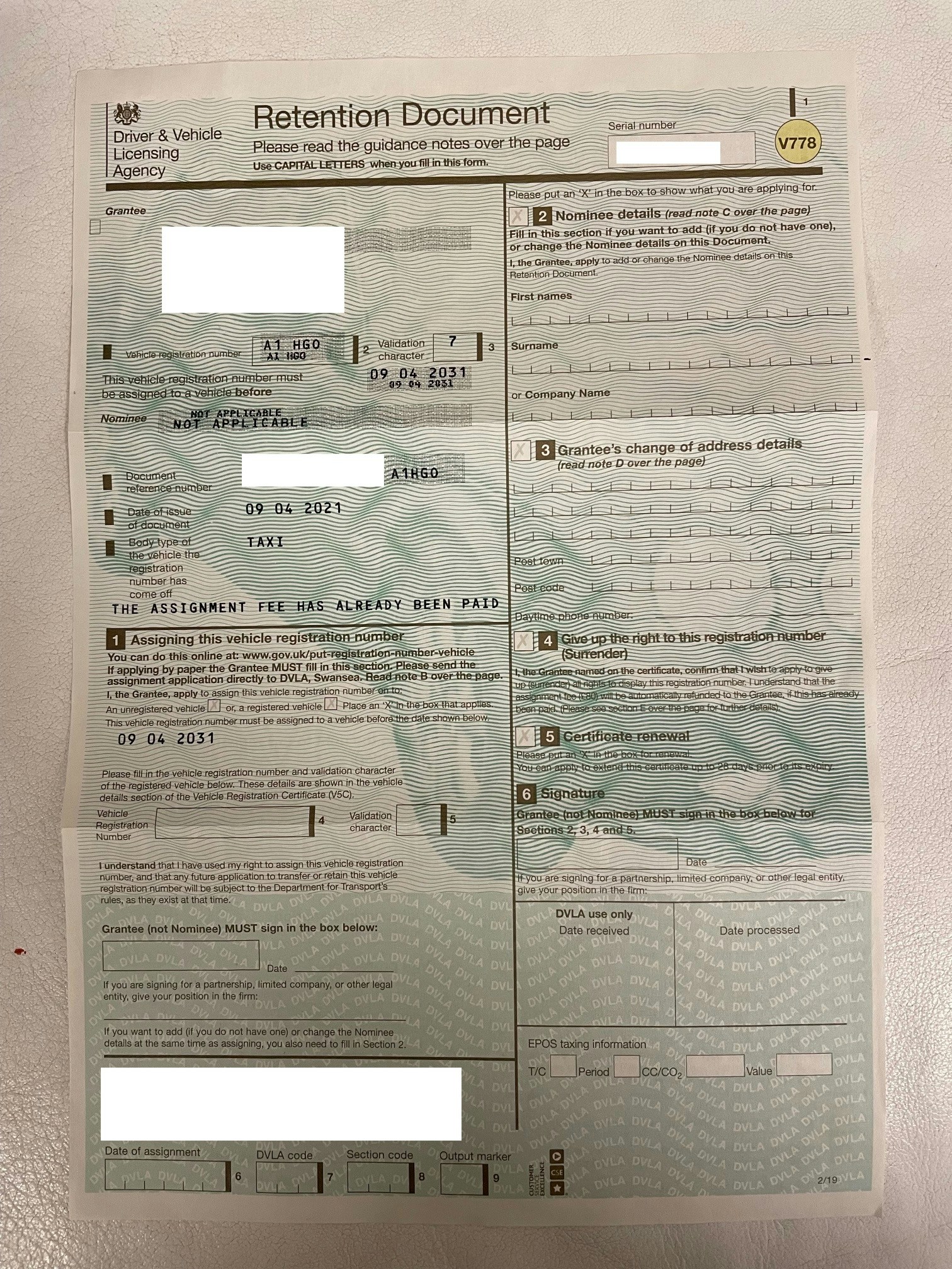 'A1 HGO' NUMBER PLATE for sale by auction in , United Kingdom