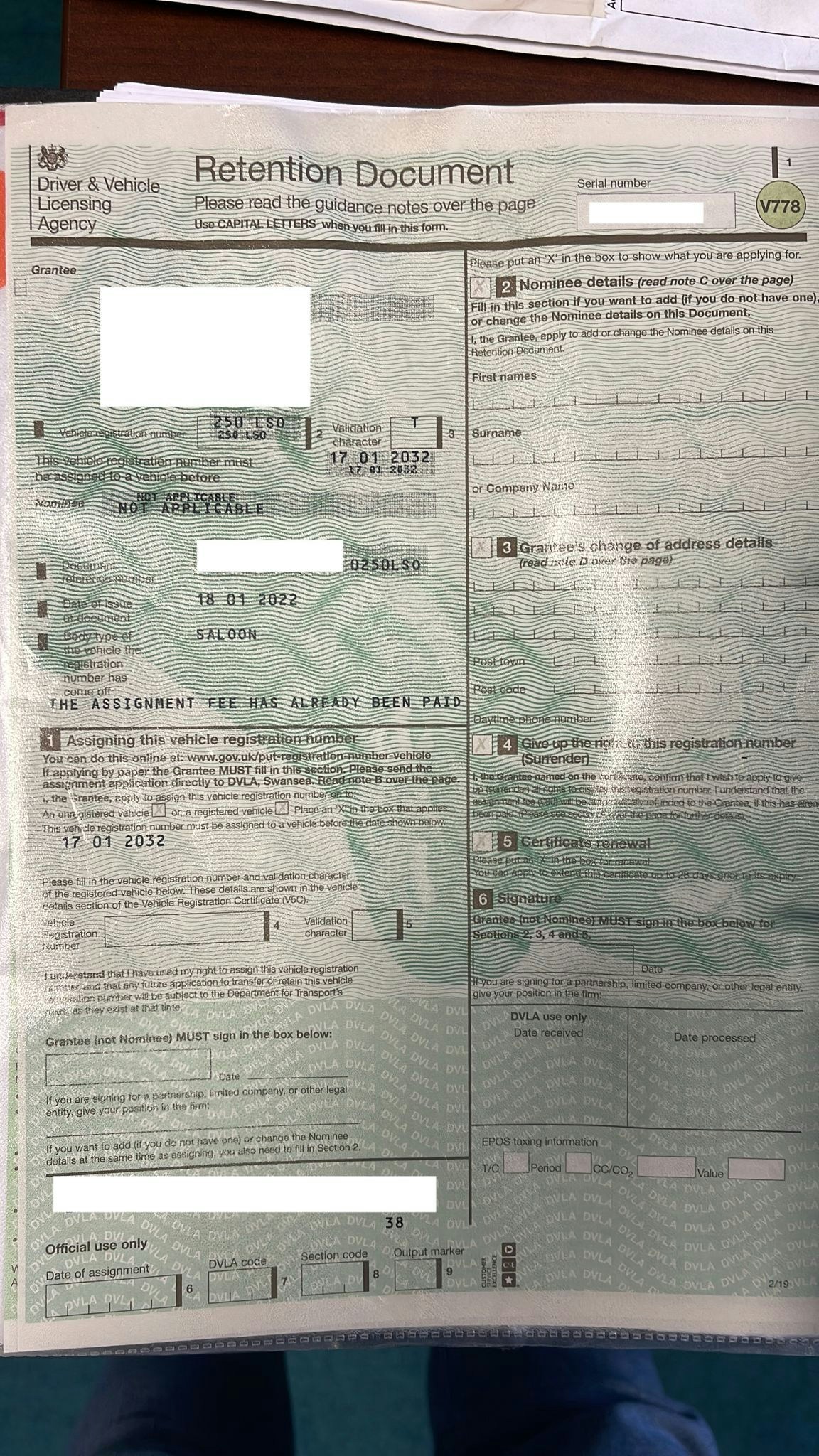 '250 LSO' NUMBER PLATE for sale by auction in , United Kingdom