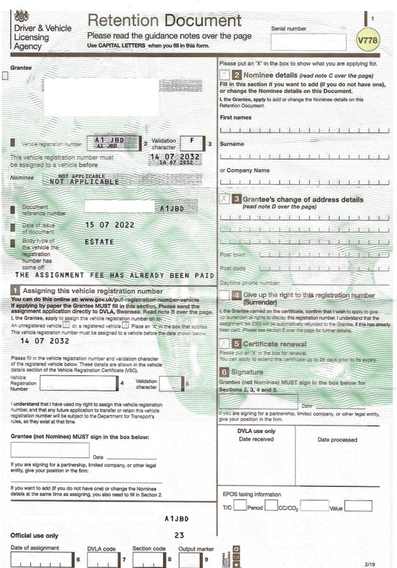 'A1 JBD' NUMBER PLATE for sale by auction in , United Kingdom