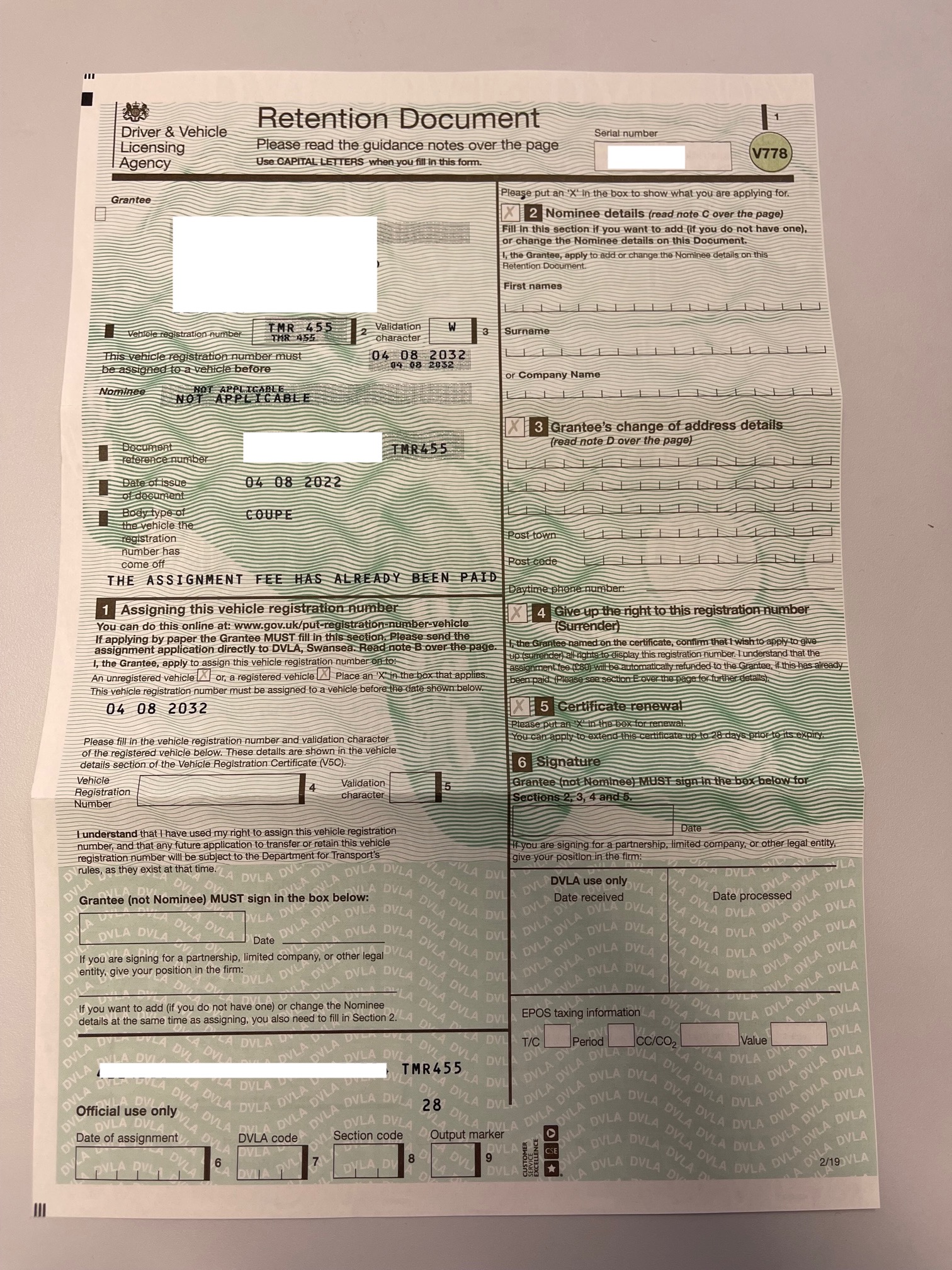 'TMR 455' NUMBER PLATE for sale by auction in , United Kingdom