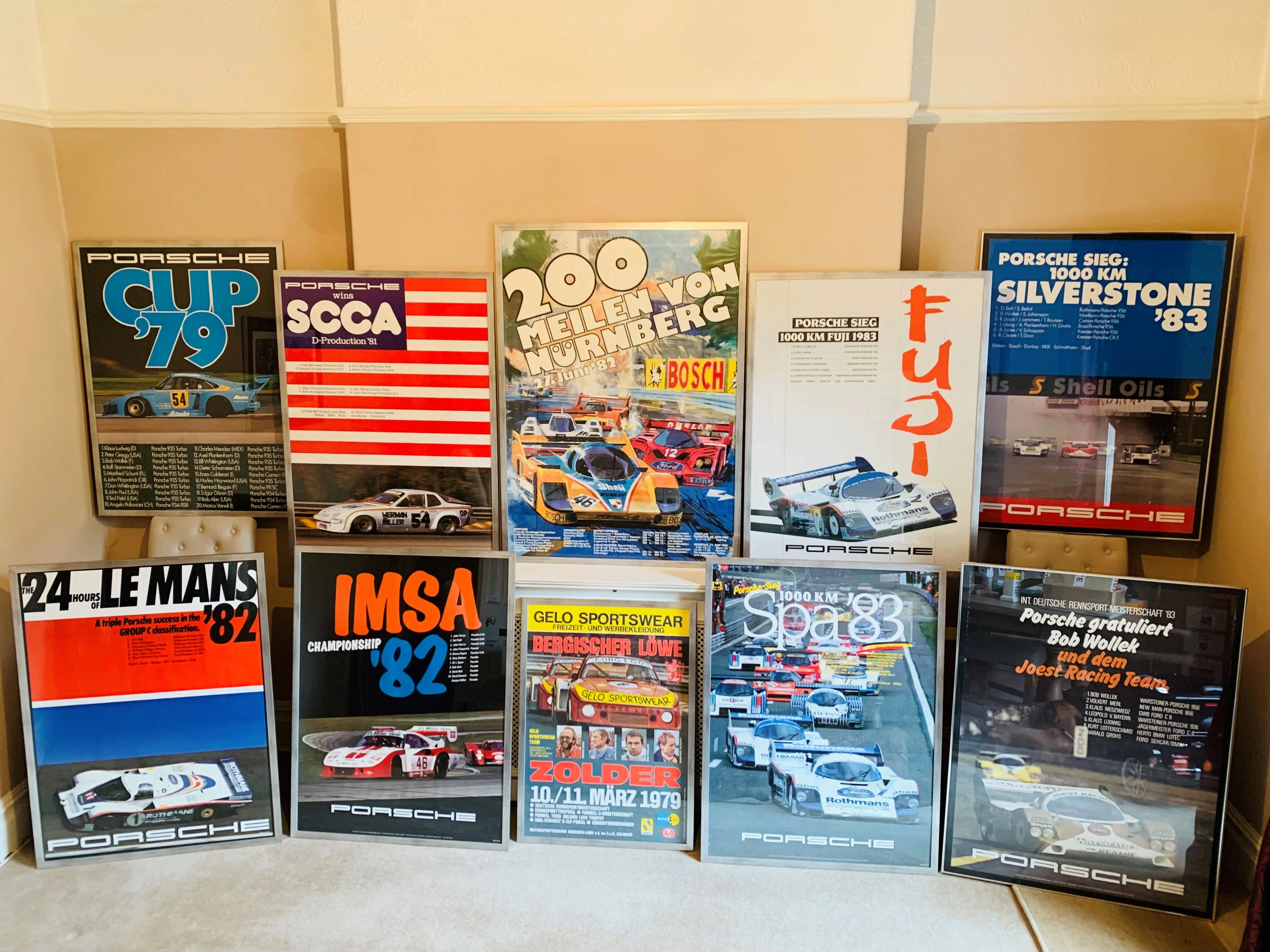 COLLECTION OF 10 ORIGINAL PORSCHE RACING POSTERS - EX JOHN FITZPATRICK