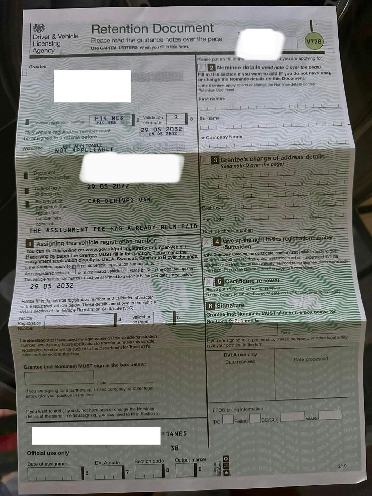 'P14 NES' NUMBER PLATE