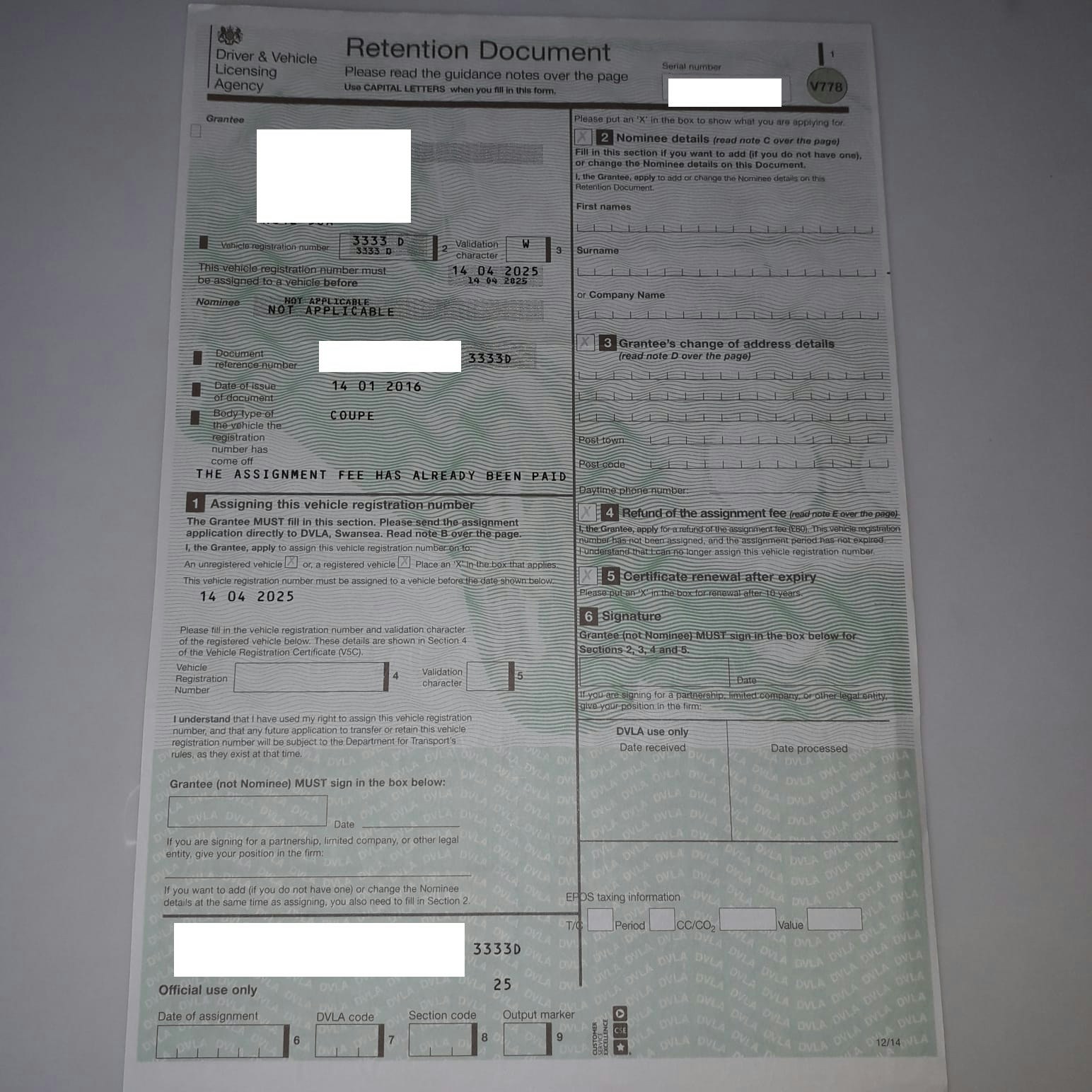 '3333 D' NUMBER PLATE for sale by auction in , United Kingdom