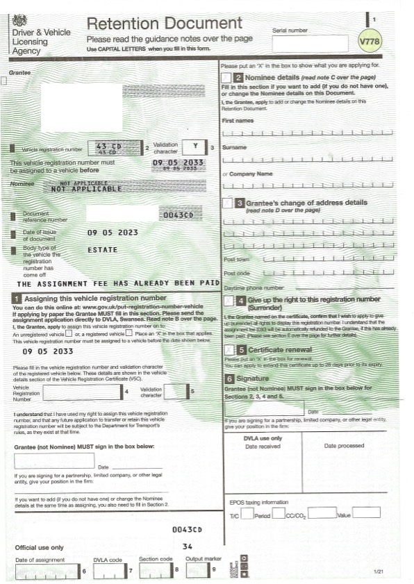 '43 CD' NUMBER PLATE for sale by auction in , United Kingdom