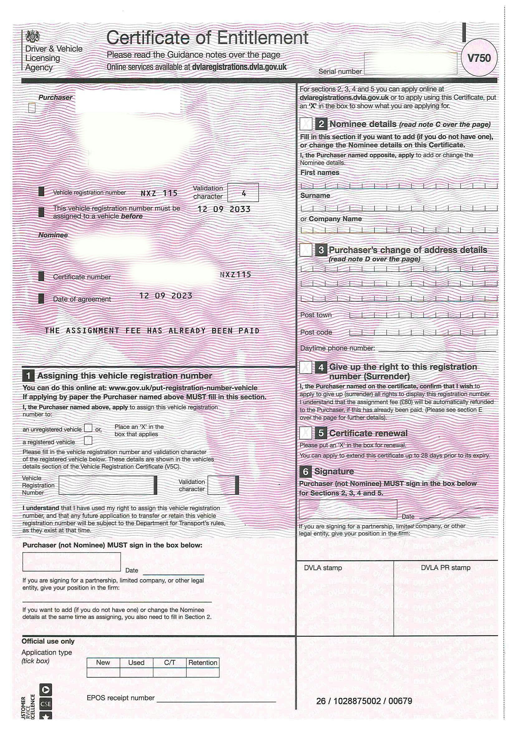 'NXZ 115' - Number Plate for sale by auction in , United Kingdom