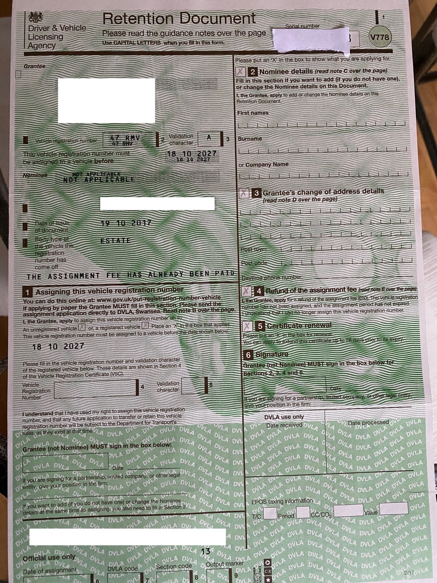 '47 RMV' NUMBER PLATE