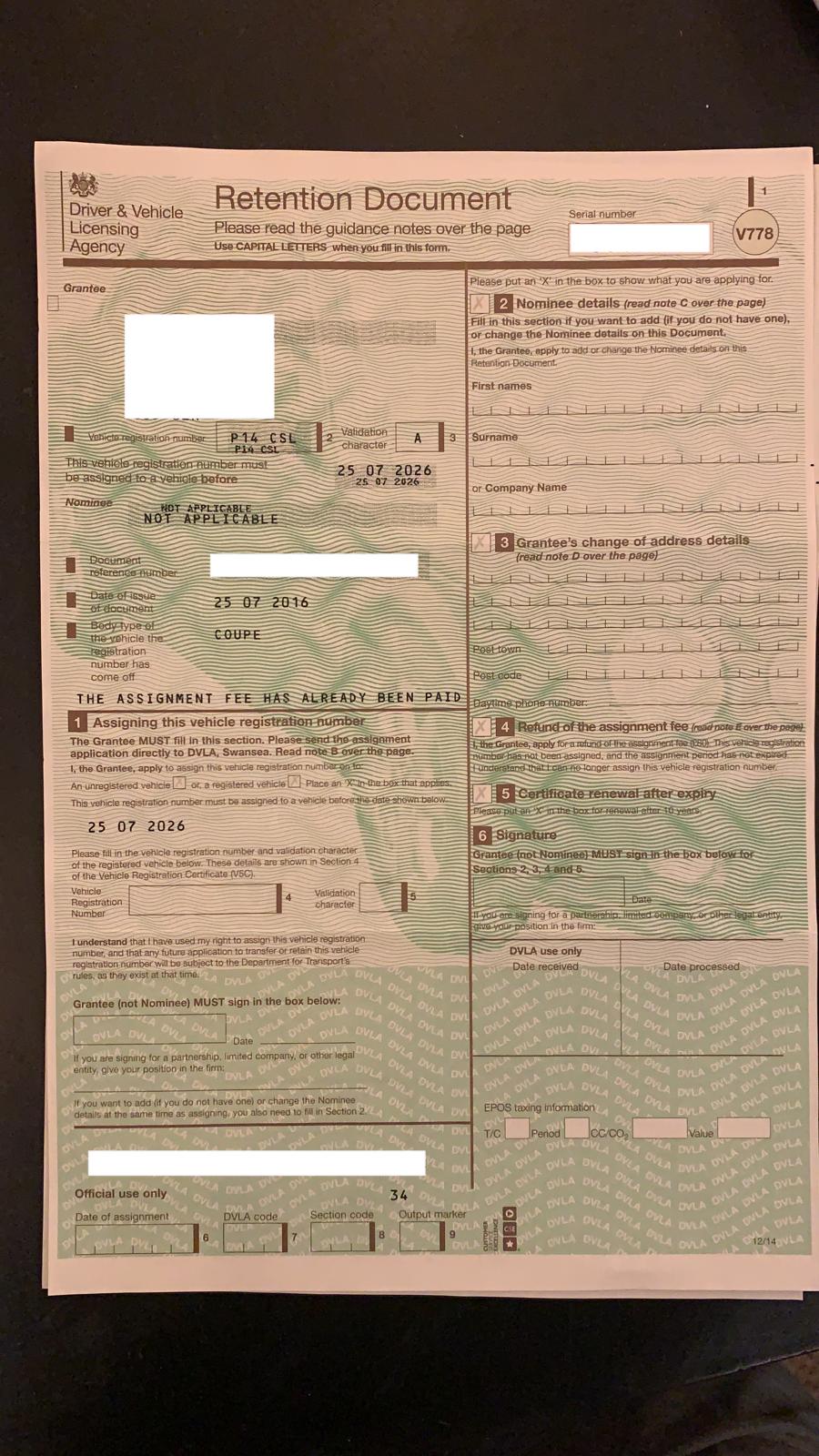 'P14 CSL' NUMBER PLATE for sale by auction in , United Kingdom